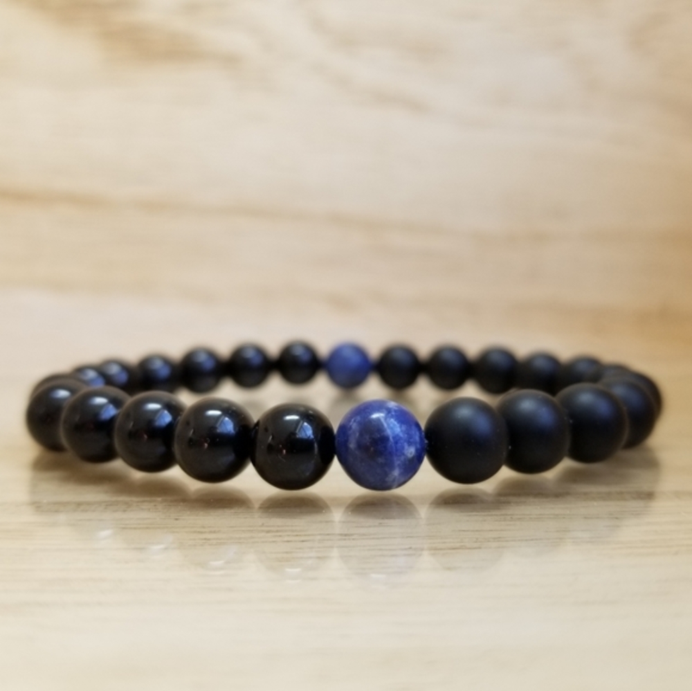 Sodalite & Black Onyx Beaded Stretch Bracelet